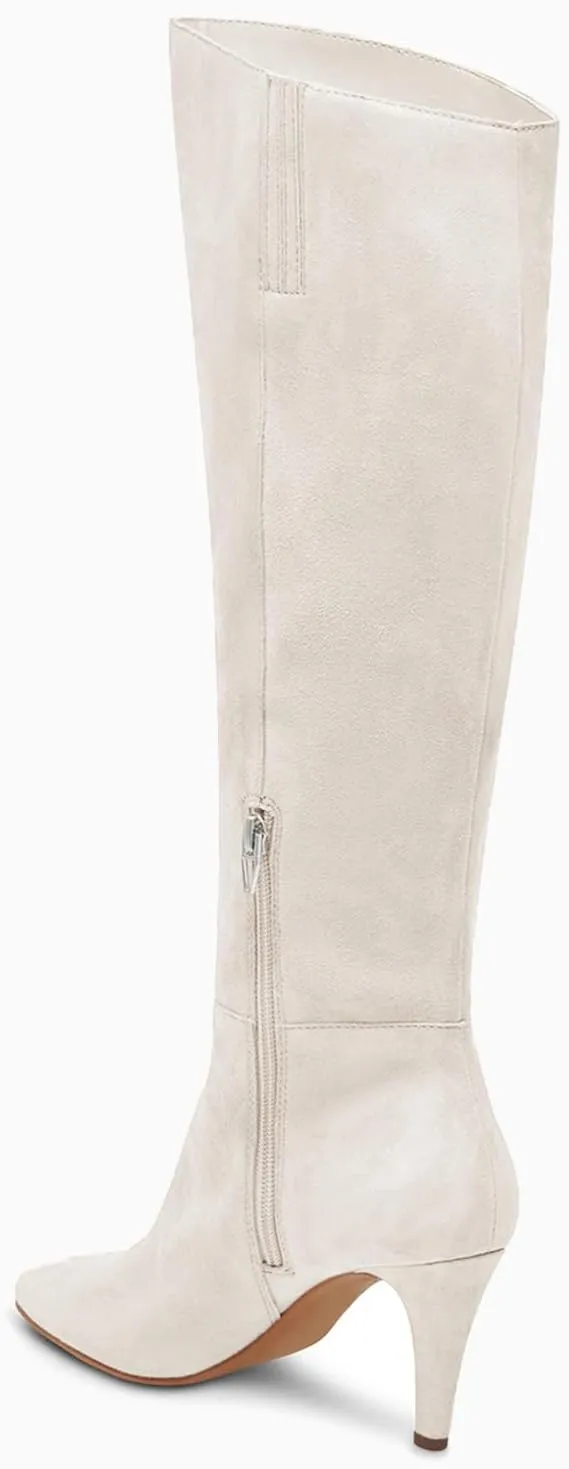 Coutgo Womens Wide Calf Knee High Boots Stiletto High Heel Pointed Toe Side Zipper Suede Long Boots Winter Shoes