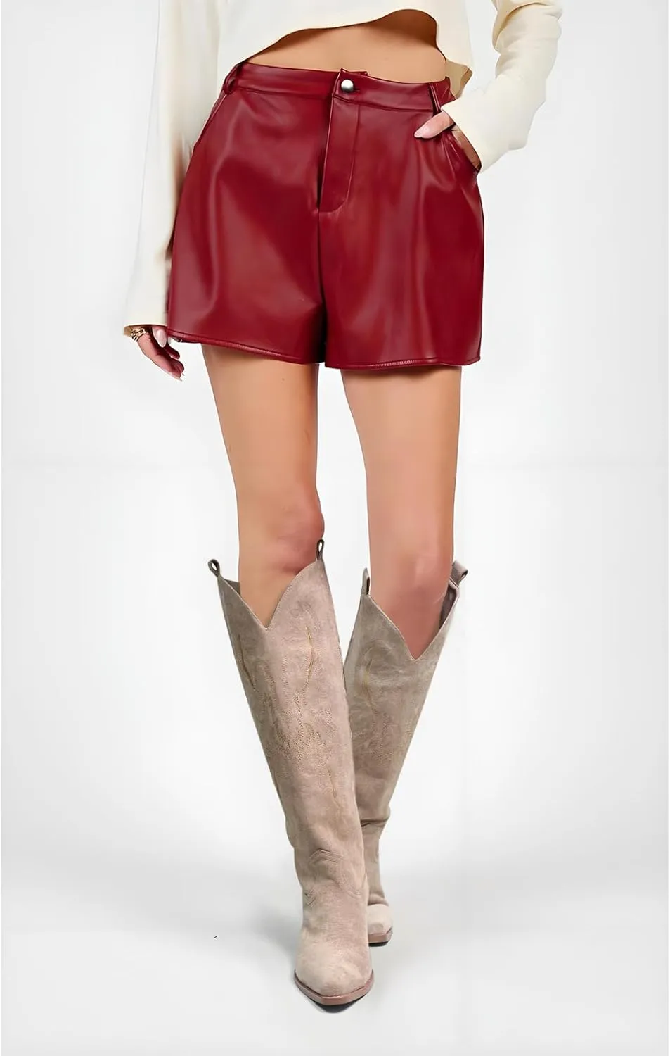 Cowboy Boots for Women Knee High Boots Pointy Toe Suede Boots with Embroidered Chunky Heel Western Cowgirl Boots