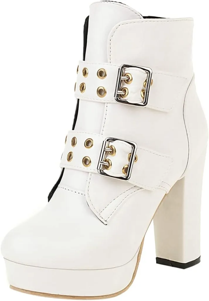 Cozivwaiy Women High Heel Ankle Boots Round Toe Short Boots Platform Plus size (US 1-12.5)