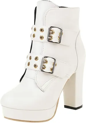 Cozivwaiy Women High Heel Ankle Boots Round Toe Short Boots Platform Plus size (US 1-12.5)