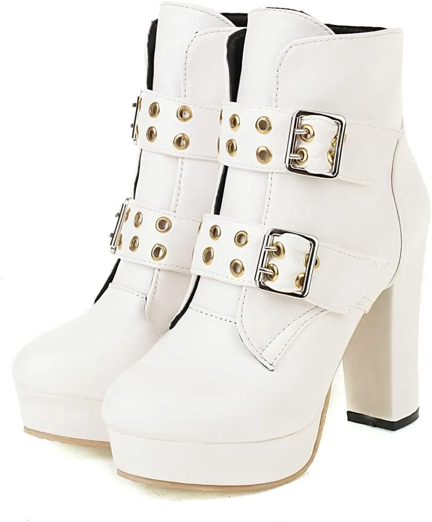 Cozivwaiy Women High Heel Ankle Boots Round Toe Short Boots Platform Plus size (US 1-12.5)