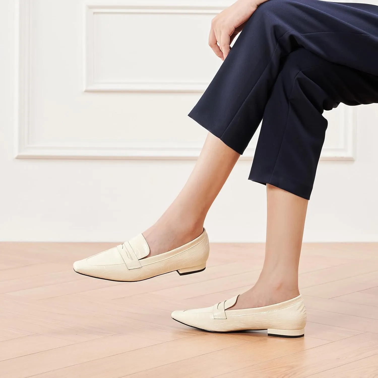 C.Paravano Penny Loafers for Women Formal Dress Square Toe Flats Slip on Loafer Shoes Comfort Loafer for Business Casual Wear