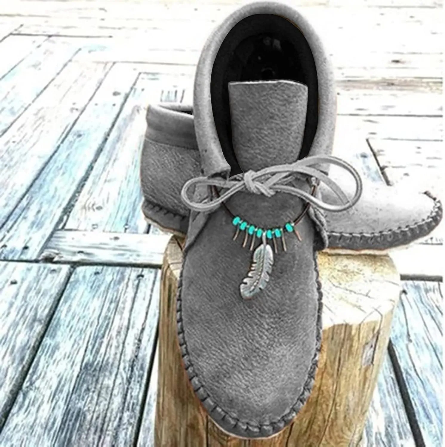 Ctreela Boho Flat Boots Vintage Indian Style Ankle Bootie Comfy Roman Retro Lace-up Short Boots Outdoor Flat Walking Shoes