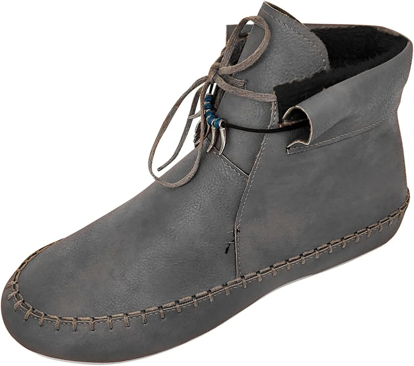 Ctreela Boho Flat Boots Vintage Indian Style Ankle Bootie Comfy Roman Retro Lace-up Short Boots Outdoor Flat Walking Shoes