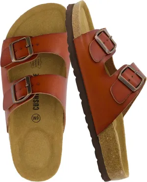 CUSHIONAIRE Lane Cork Footbed Sandals for Women – Comfortable Double Buckle Slip-On with Genuine Suede Footbed & Arch Support Slides for Women Footwear