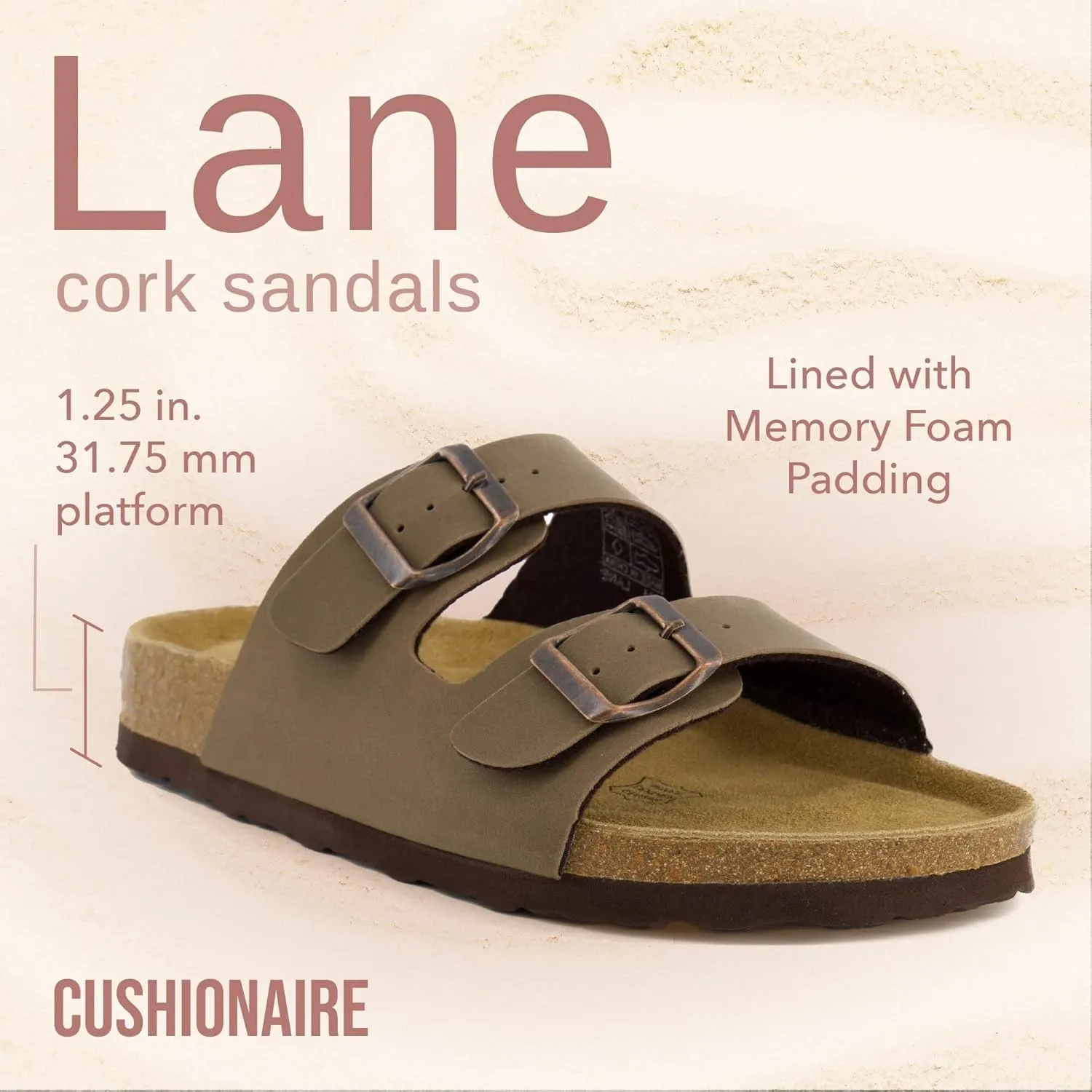 CUSHIONAIRE Lane Cork Footbed Sandals for Women – Comfortable Double Buckle Slip-On with Genuine Suede Footbed & Arch Support Slides for Women Footwear