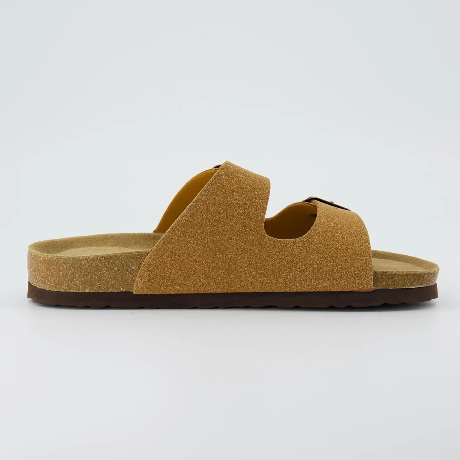 CUSHIONAIRE Lane Cork Footbed Sandals for Women – Comfortable Double Buckle Slip-On with Genuine Suede Footbed & Arch Support Slides for Women Footwear