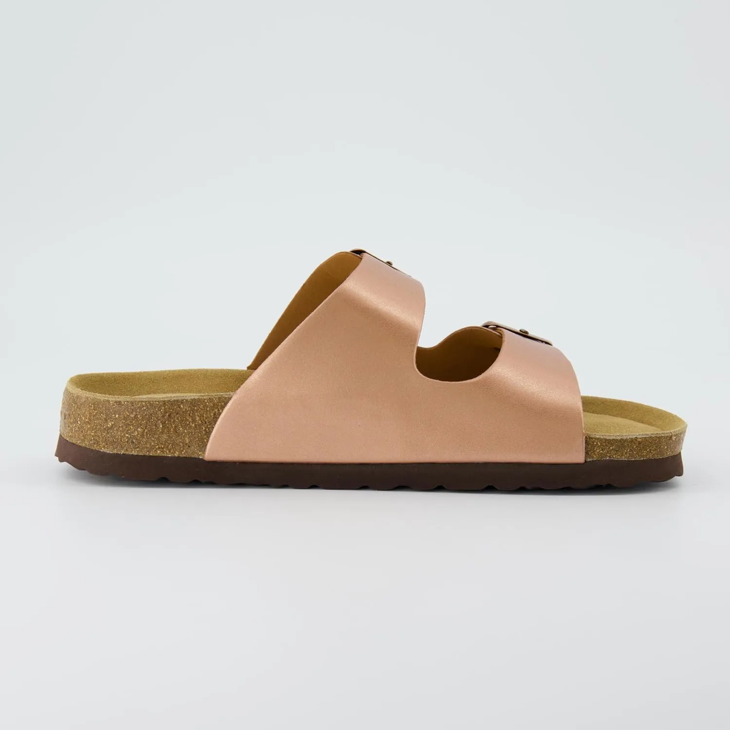 CUSHIONAIRE Lane Cork Footbed Sandals for Women – Comfortable Double Buckle Slip-On with Genuine Suede Footbed & Arch Support Slides for Women Footwear