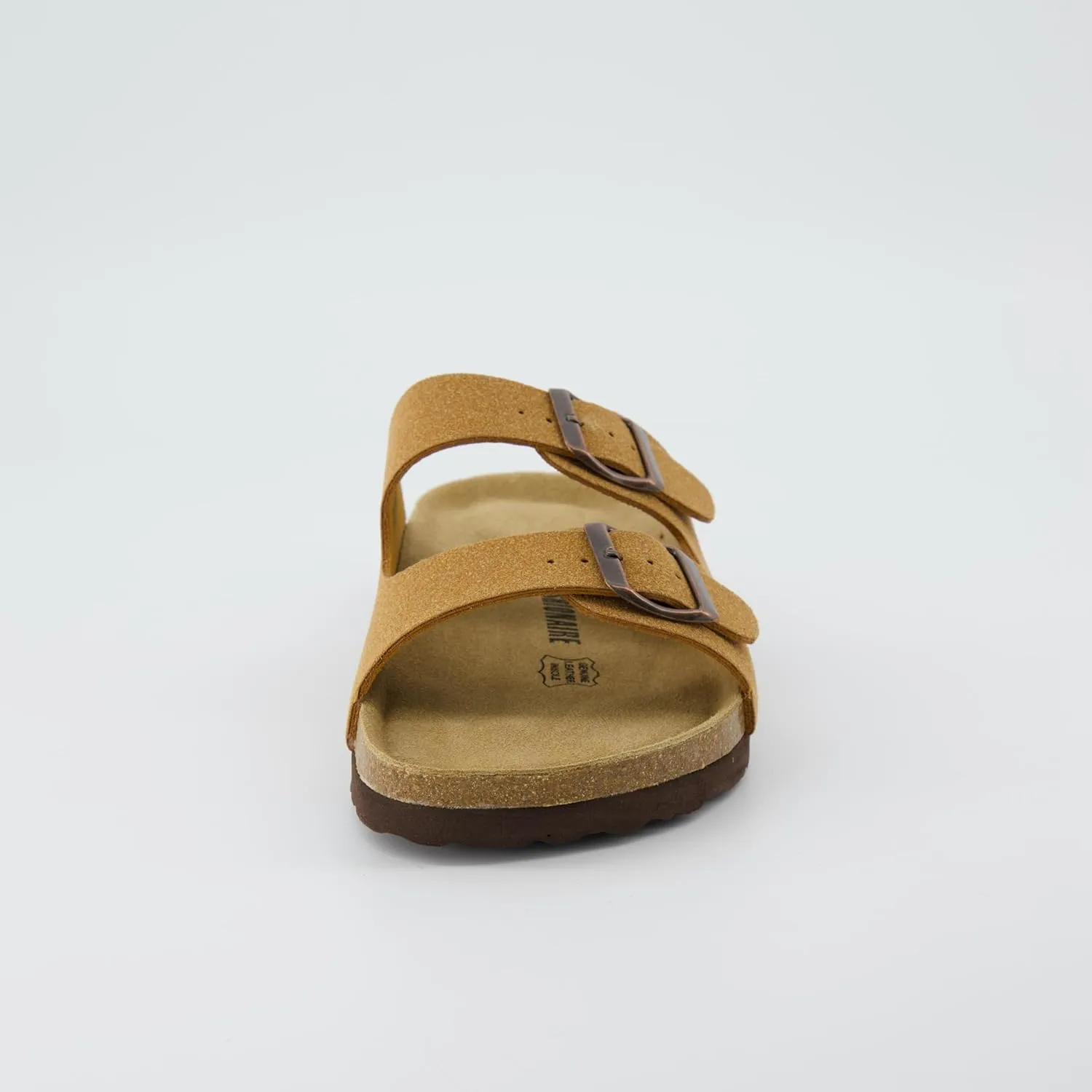 CUSHIONAIRE Lane Cork Footbed Sandals for Women – Comfortable Double Buckle Slip-On with Genuine Suede Footbed & Arch Support Slides for Women Footwear