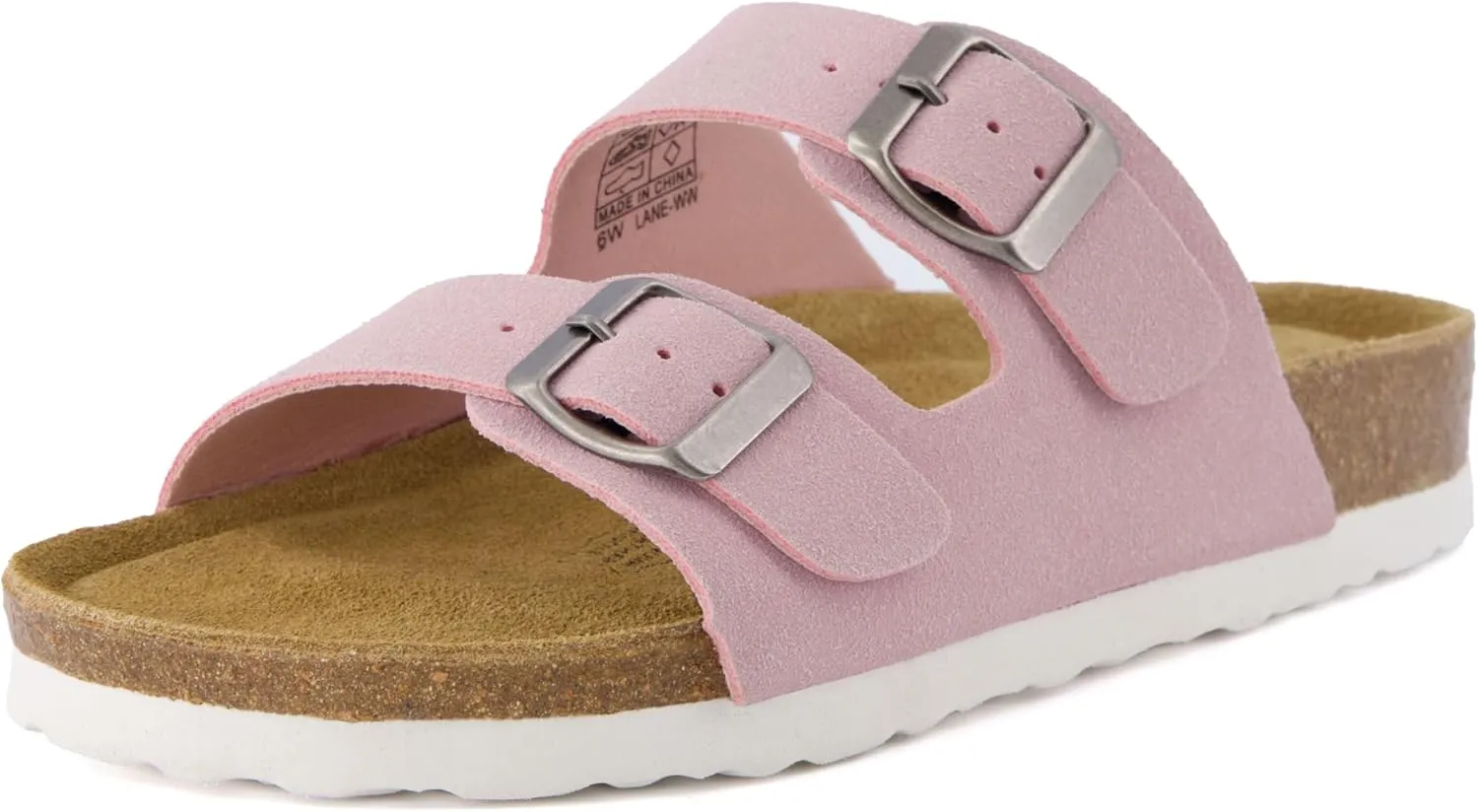CUSHIONAIRE Lane Cork Footbed Sandals for Women – Comfortable Double Buckle Slip-On with Genuine Suede Footbed & Arch Support Slides for Women Footwear