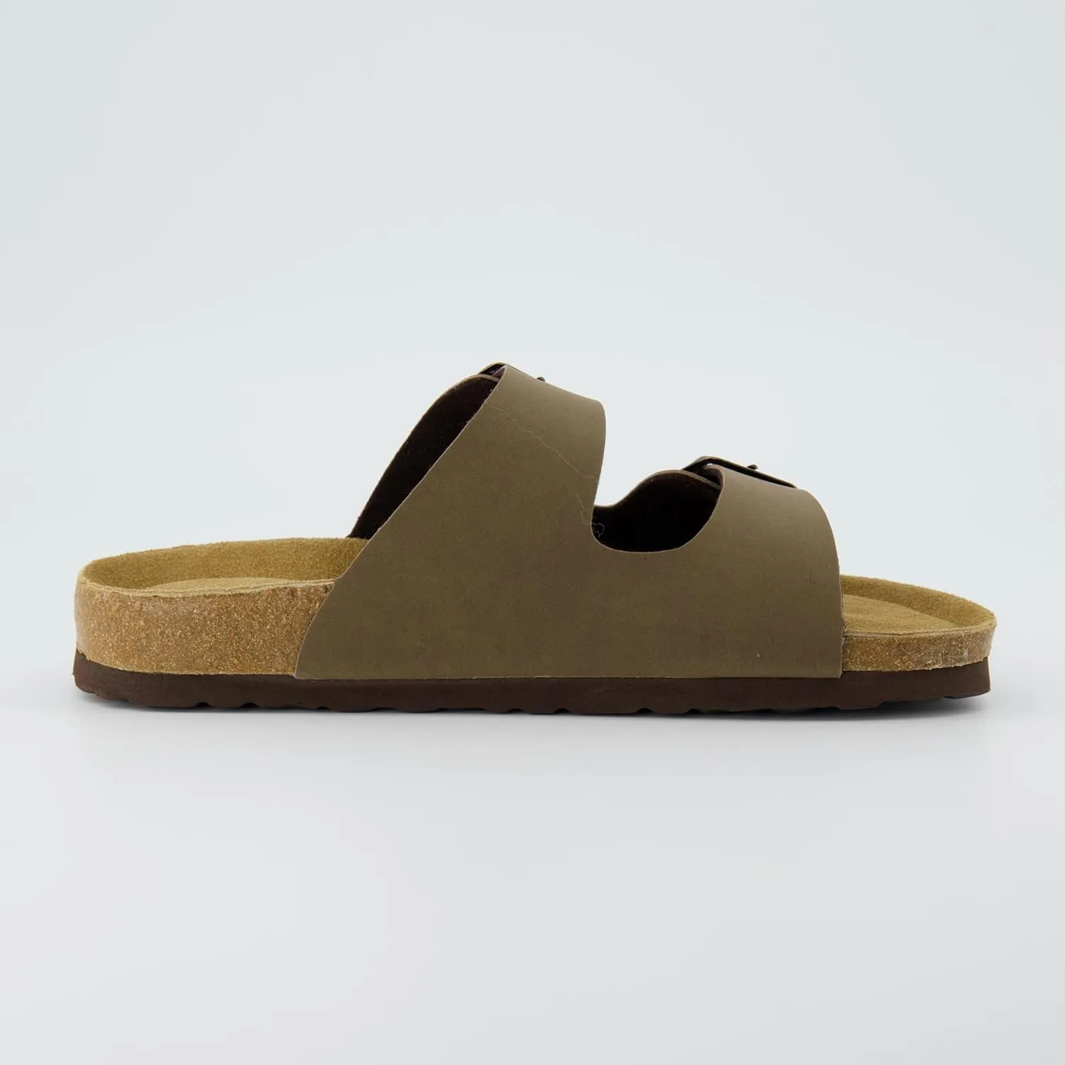 CUSHIONAIRE Lane Cork Footbed Sandals for Women – Comfortable Double Buckle Slip-On with Genuine Suede Footbed & Arch Support Slides for Women Footwear