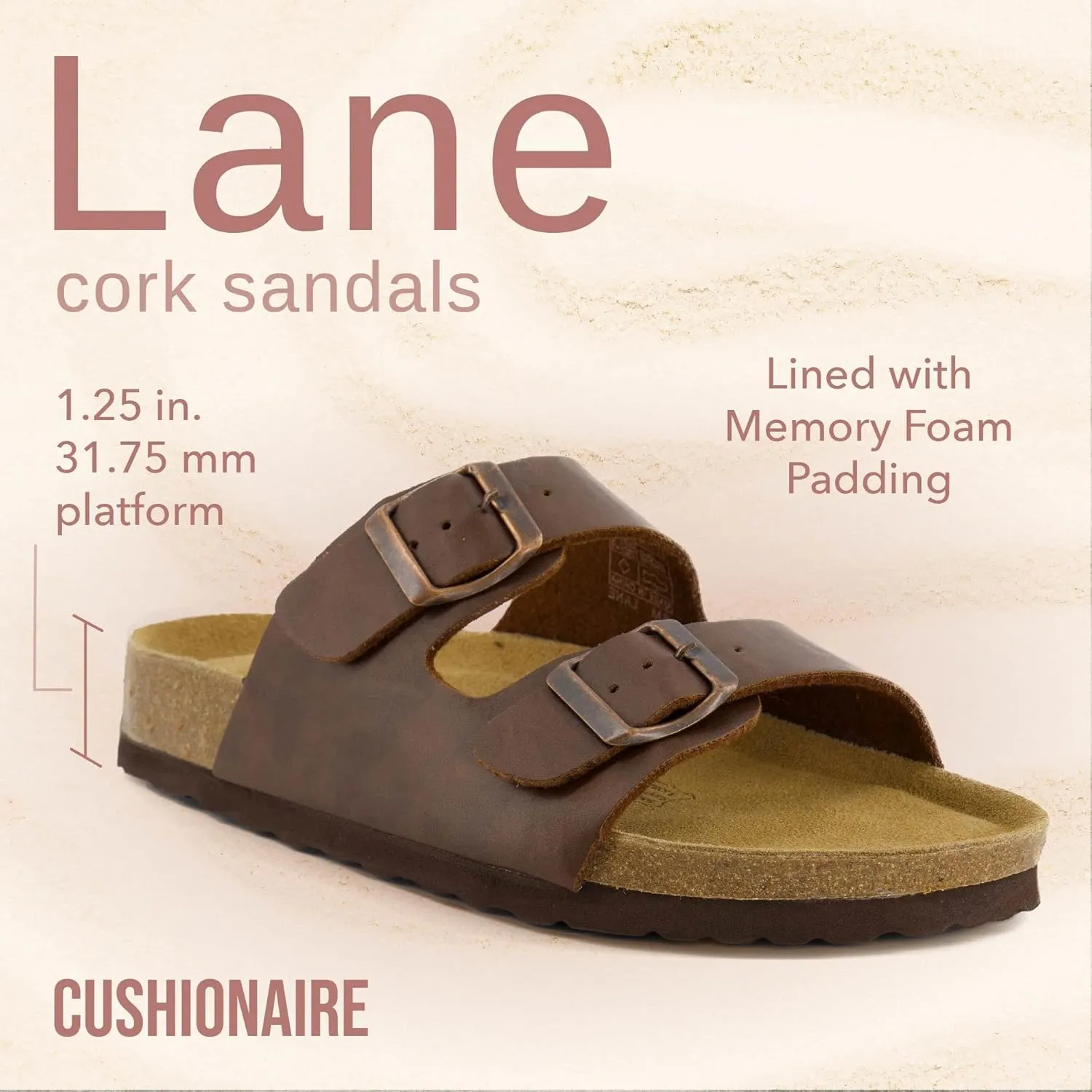 CUSHIONAIRE Lane Cork Footbed Sandals for Women – Comfortable Double Buckle Slip-On with Genuine Suede Footbed & Arch Support Slides for Women Footwear