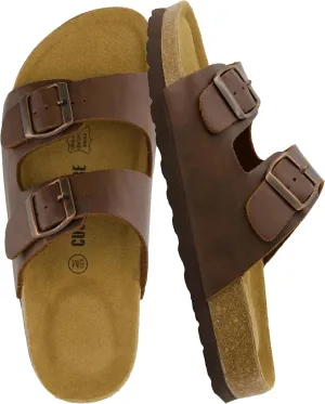 CUSHIONAIRE Lane Cork Footbed Sandals for Women – Comfortable Double Buckle Slip-On with Genuine Suede Footbed & Arch Support Slides for Women Footwear