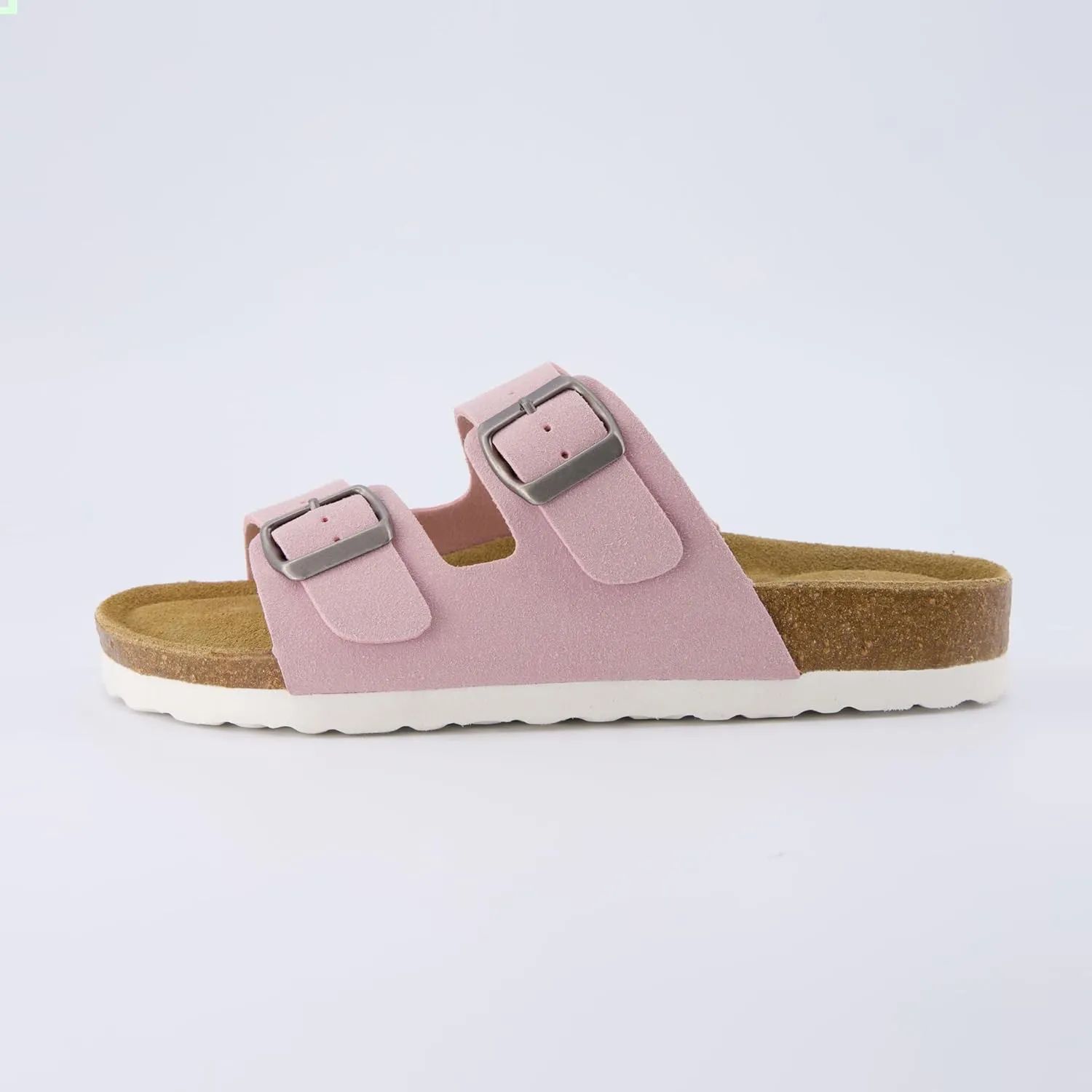 CUSHIONAIRE Lane Cork Footbed Sandals for Women – Comfortable Double Buckle Slip-On with Genuine Suede Footbed & Arch Support Slides for Women Footwear