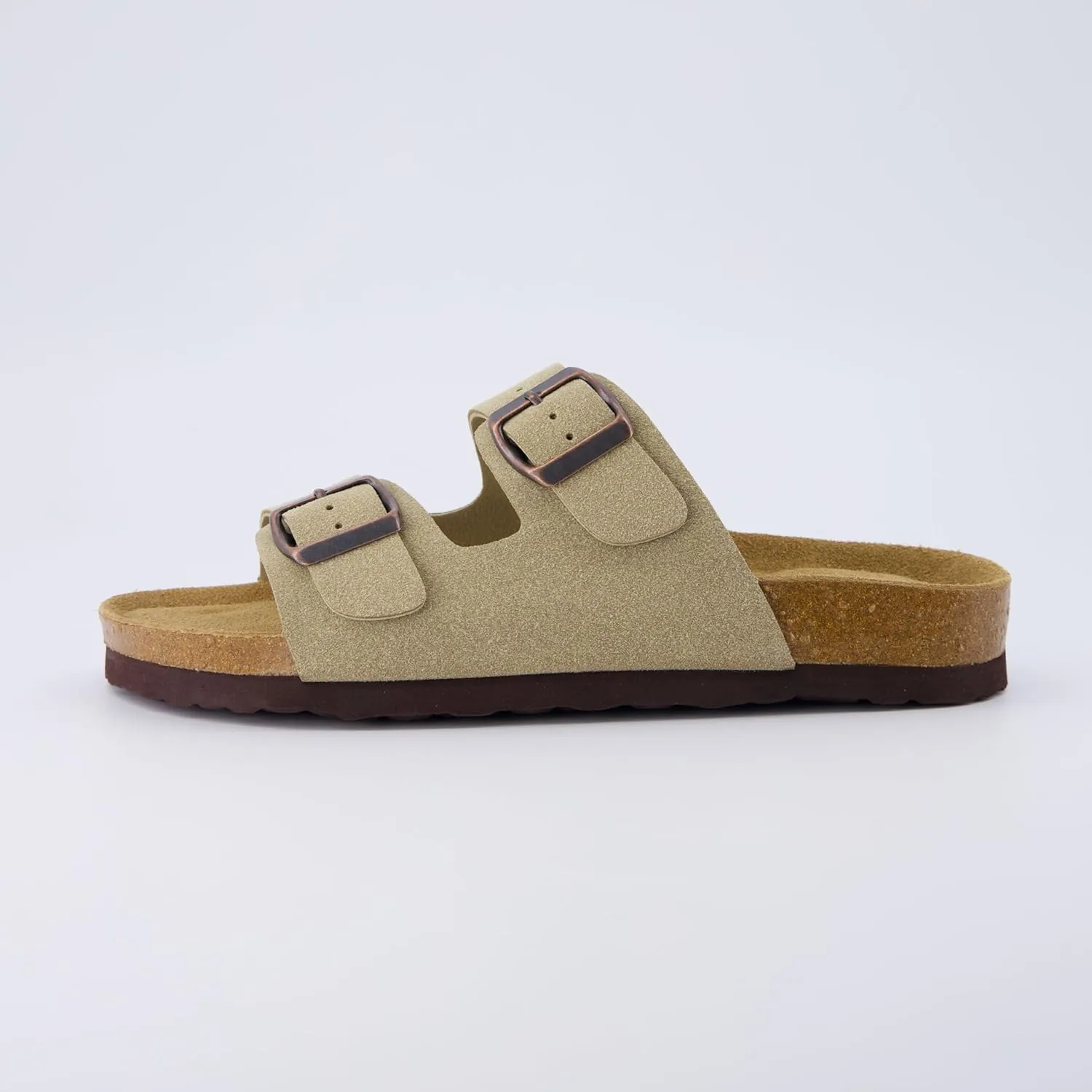 CUSHIONAIRE Lane Cork Footbed Sandals for Women – Comfortable Double Buckle Slip-On with Genuine Suede Footbed & Arch Support Slides for Women Footwear