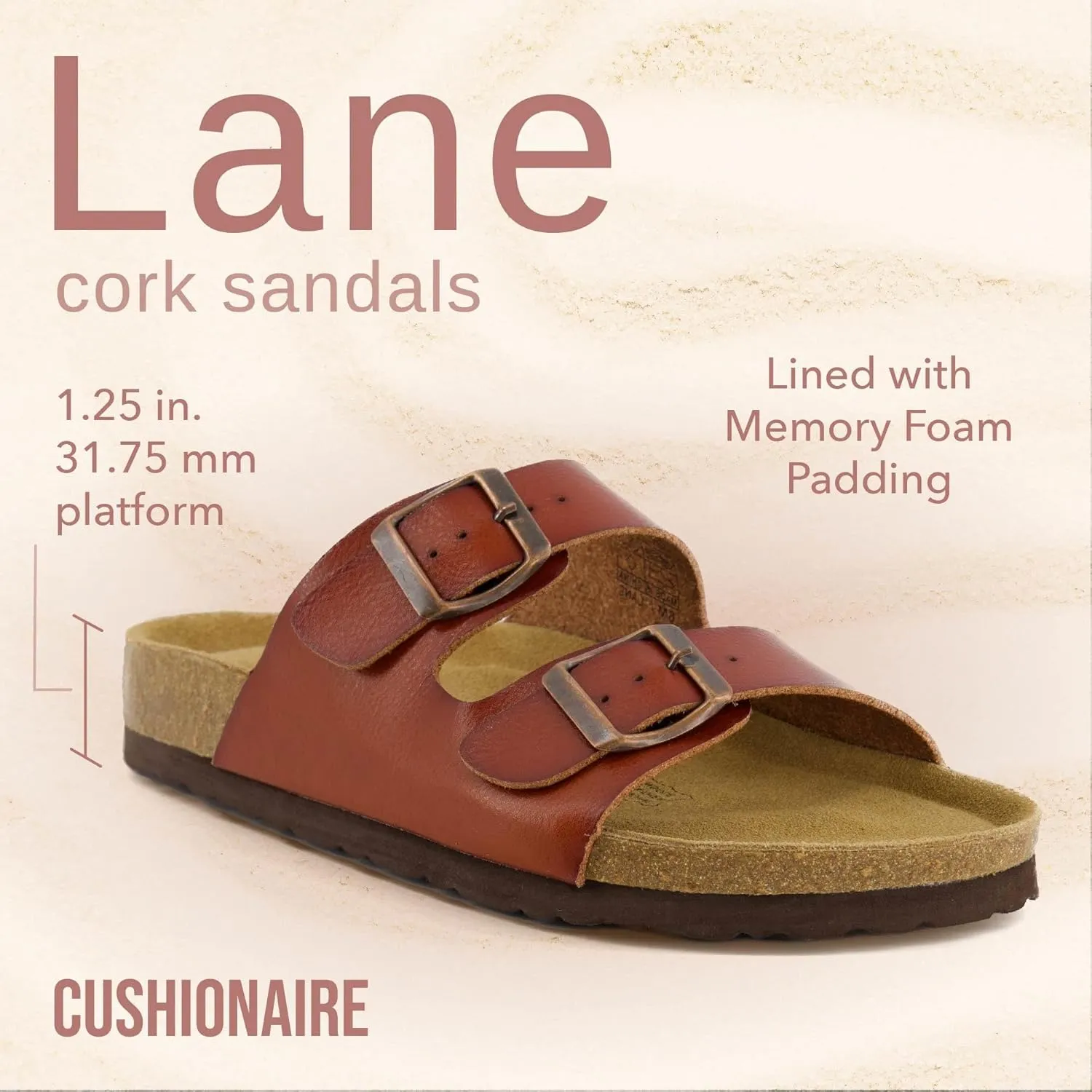 CUSHIONAIRE Lane Cork Footbed Sandals for Women – Comfortable Double Buckle Slip-On with Genuine Suede Footbed & Arch Support Slides for Women Footwear