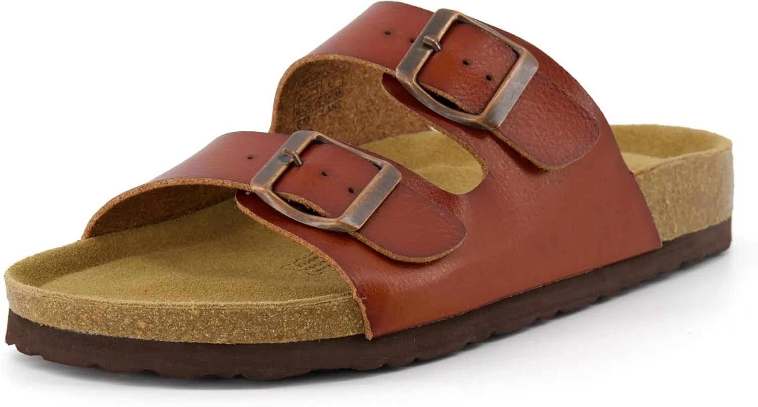 CUSHIONAIRE Lane Cork Footbed Sandals for Women – Comfortable Double Buckle Slip-On with Genuine Suede Footbed & Arch Support Slides for Women Footwear