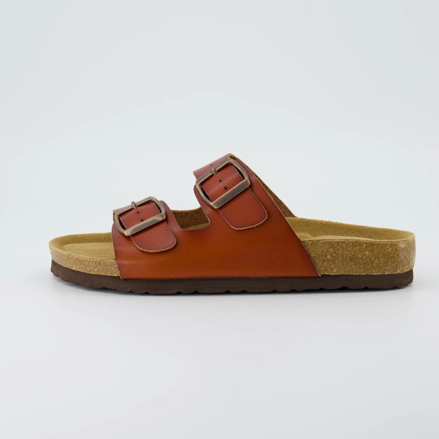 CUSHIONAIRE Lane Cork Footbed Sandals for Women – Comfortable Double Buckle Slip-On with Genuine Suede Footbed & Arch Support Slides for Women Footwear