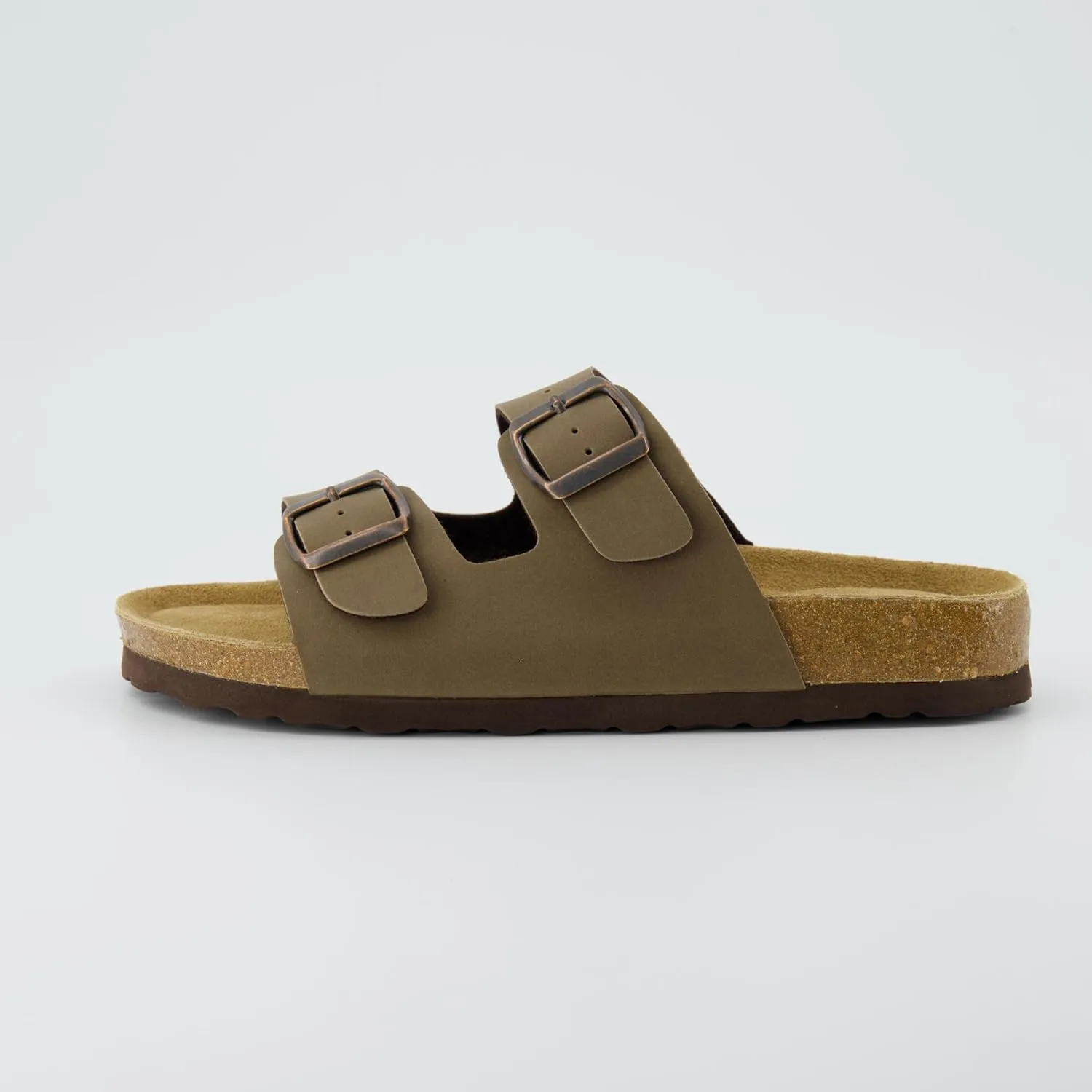 CUSHIONAIRE Lane Cork Footbed Sandals for Women – Comfortable Double Buckle Slip-On with Genuine Suede Footbed & Arch Support Slides for Women Footwear