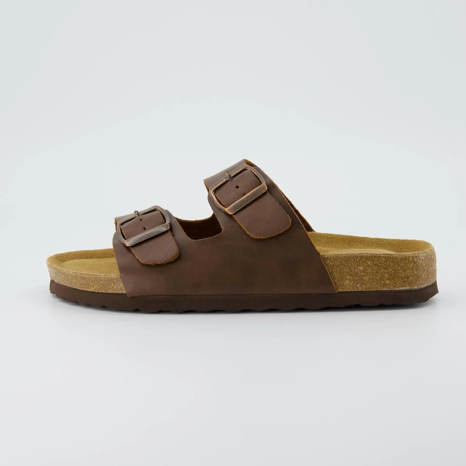 CUSHIONAIRE Lane Cork Footbed Sandals for Women – Comfortable Double Buckle Slip-On with Genuine Suede Footbed & Arch Support Slides for Women Footwear