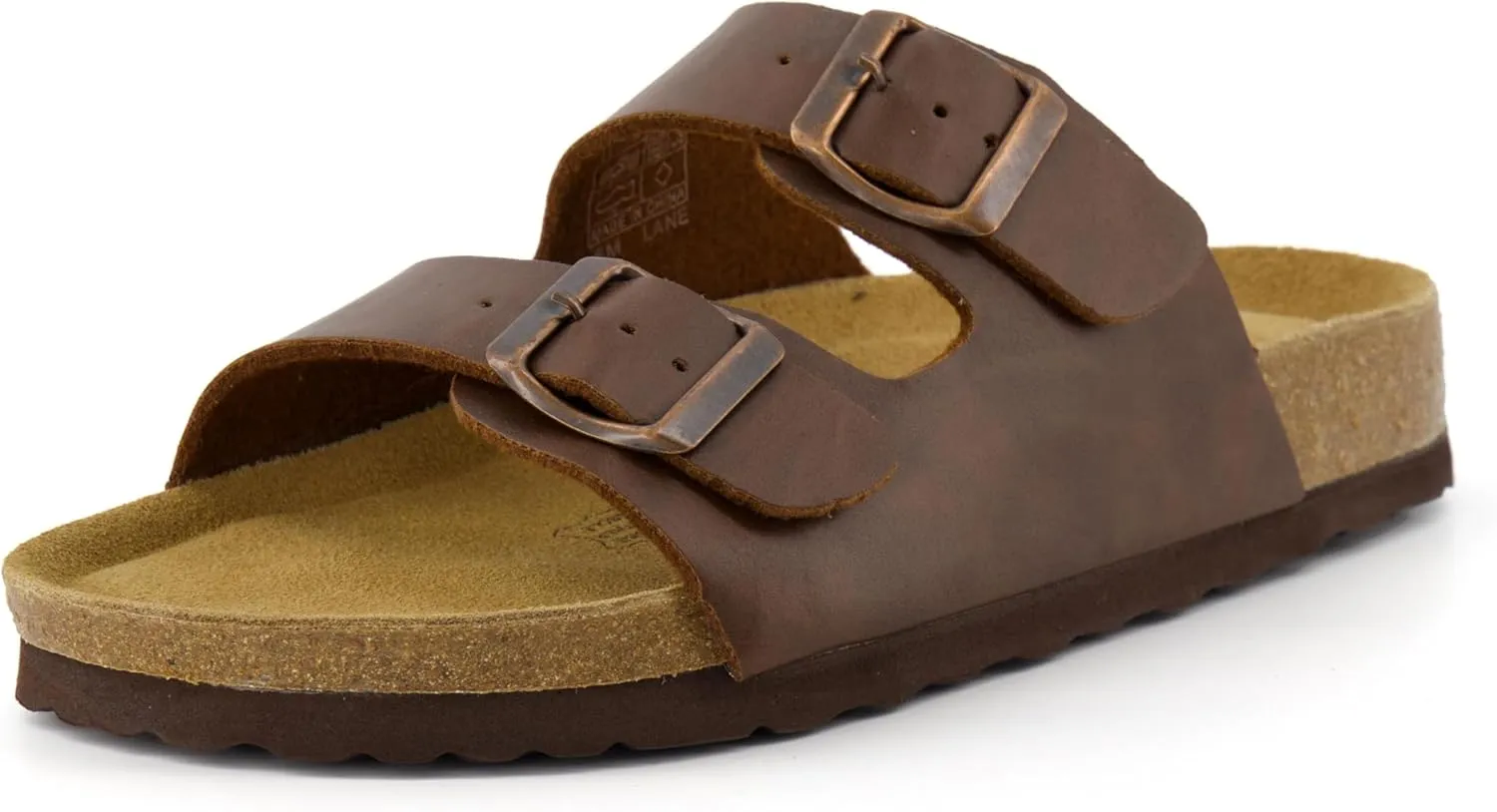 CUSHIONAIRE Lane Cork Footbed Sandals for Women – Comfortable Double Buckle Slip-On with Genuine Suede Footbed & Arch Support Slides for Women Footwear