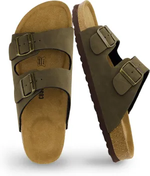 CUSHIONAIRE Men's Lane Cork Footbed Sandal with  Comfort, Arch Support, Adjustable Straps - Comfortable Slide Sandals for Walking, Casual Summer Footwear