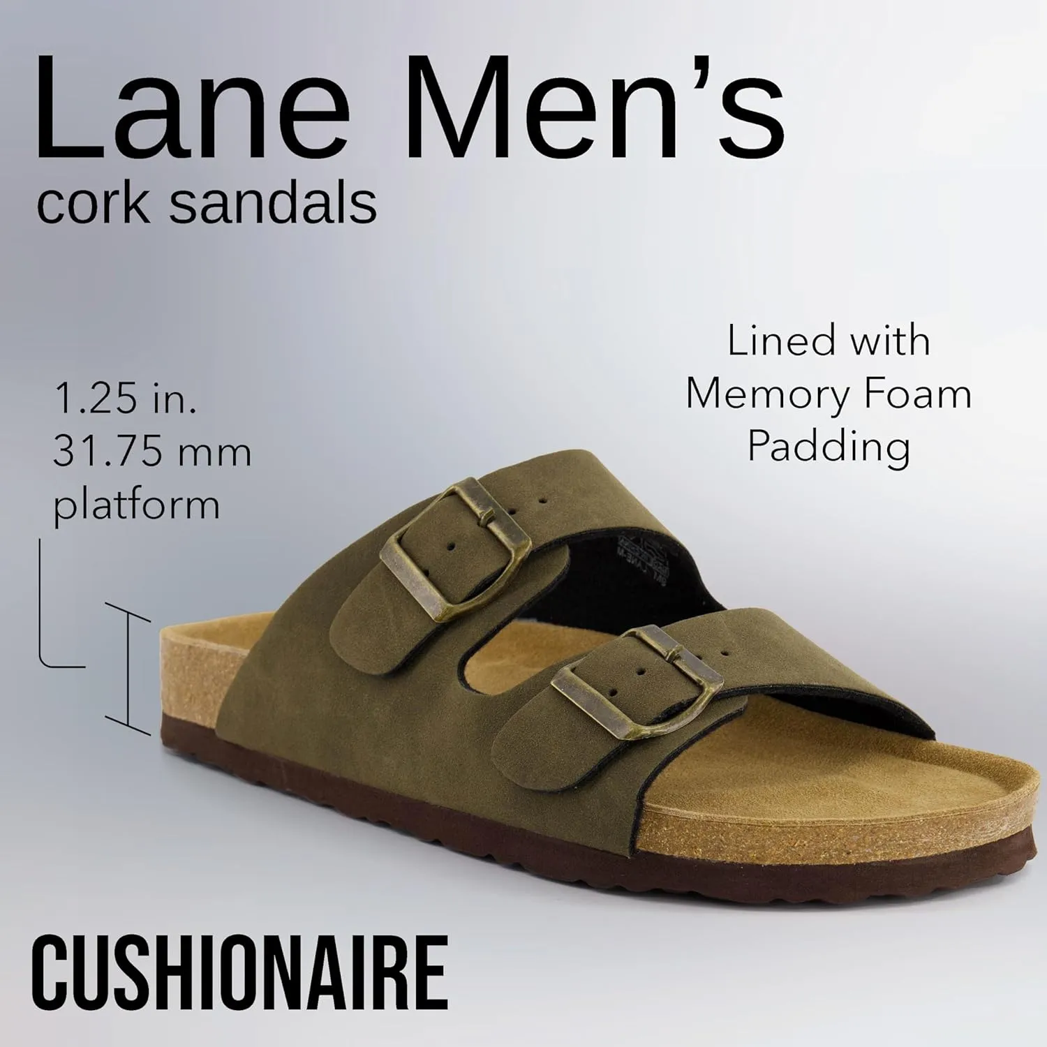 CUSHIONAIRE Men's Lane Cork Footbed Sandal with  Comfort, Arch Support, Adjustable Straps - Comfortable Slide Sandals for Walking, Casual Summer Footwear