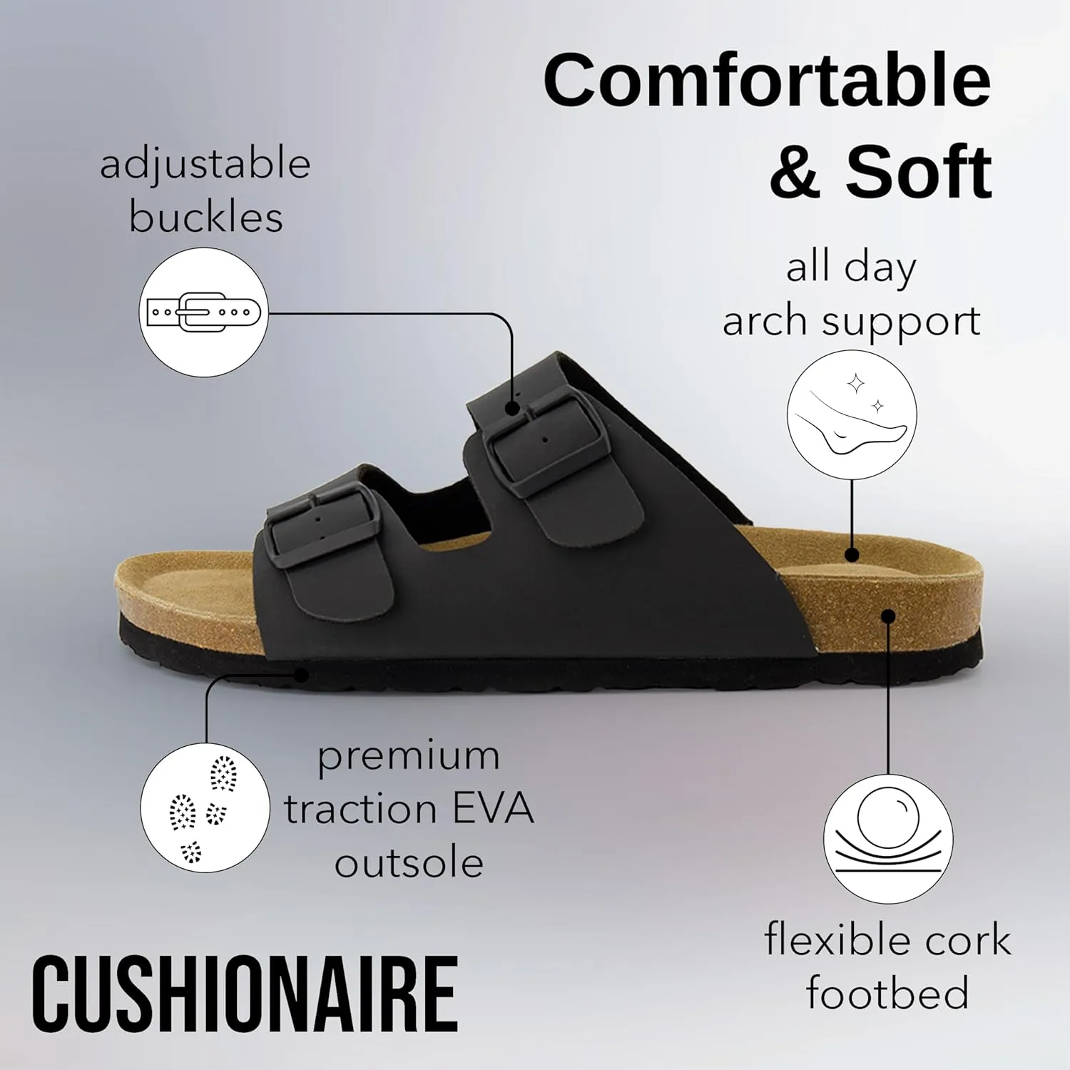CUSHIONAIRE Men's Lane Cork Footbed Sandal with  Comfort, Arch Support, Adjustable Straps - Comfortable Slide Sandals for Walking, Casual Summer Footwear