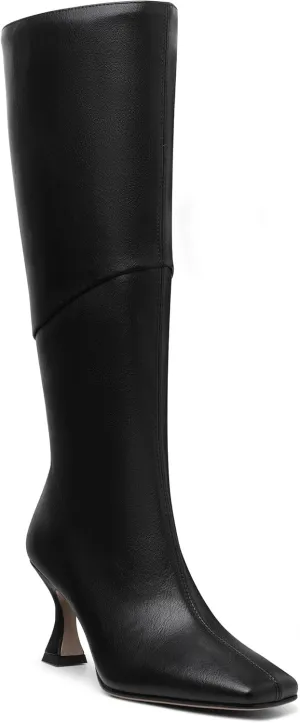 CYNLLIO Knee High Boots Women Square Toe Kitten High Heel Tall Boots Fashion Side Zipper Stiletto Heel Long Boots