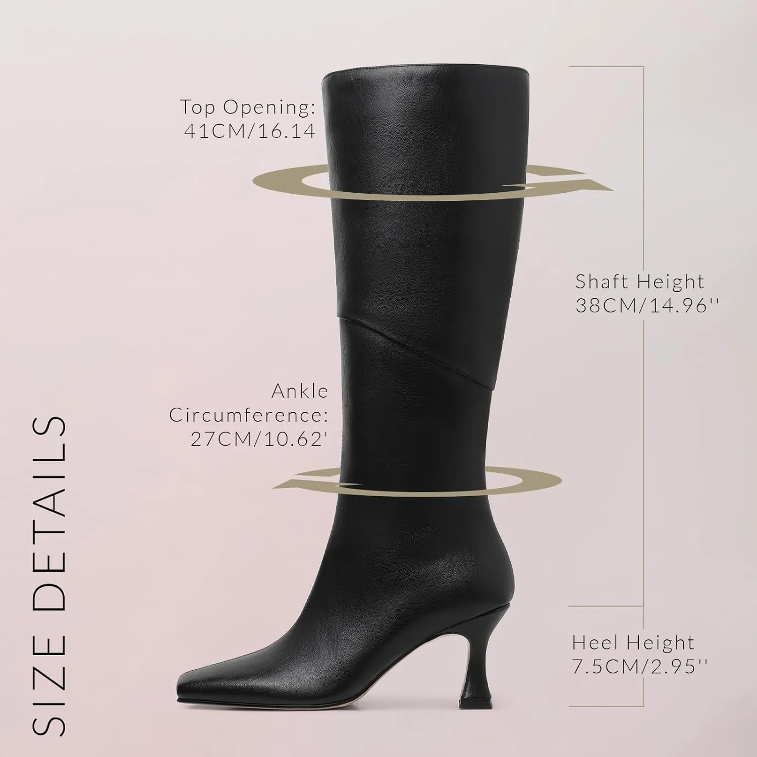 CYNLLIO Knee High Boots Women Square Toe Kitten High Heel Tall Boots Fashion Side Zipper Stiletto Heel Long Boots