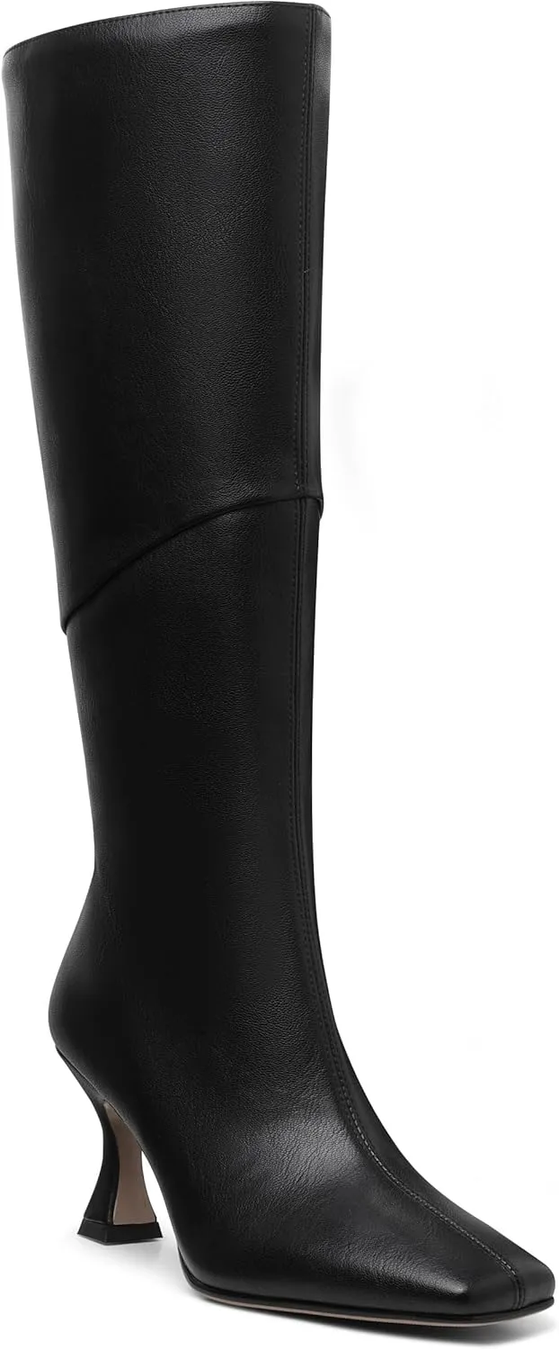 CYNLLIO Knee High Boots Women Square Toe Kitten High Heel Tall Boots Fashion Side Zipper Stiletto Heel Long Boots