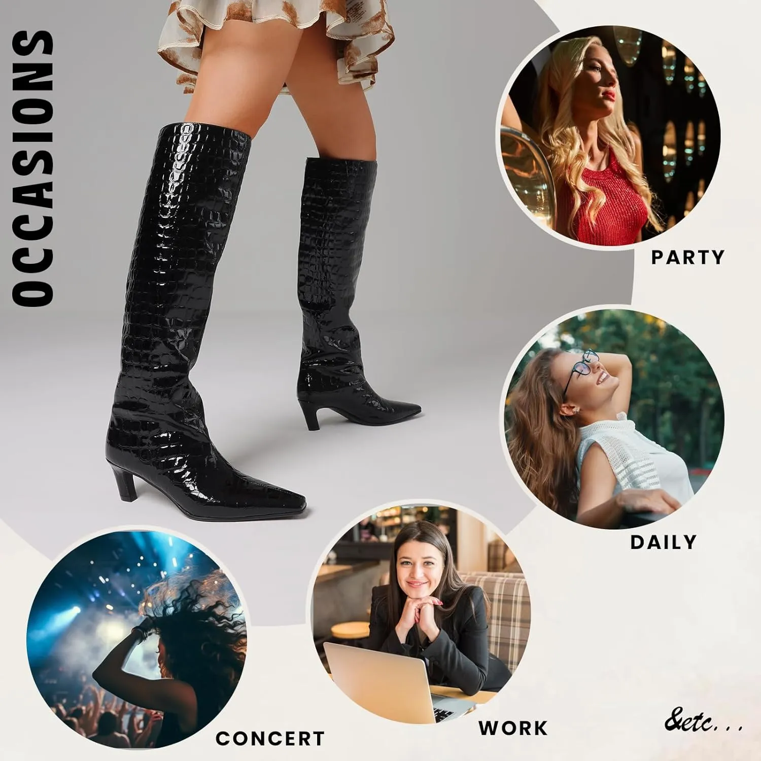 CYNLLIO Womens Knee High Boots Square Toe Kitten Heel Tall Boots Pull on Wide Calf Black Boots Low Heel Comfy Long Boots