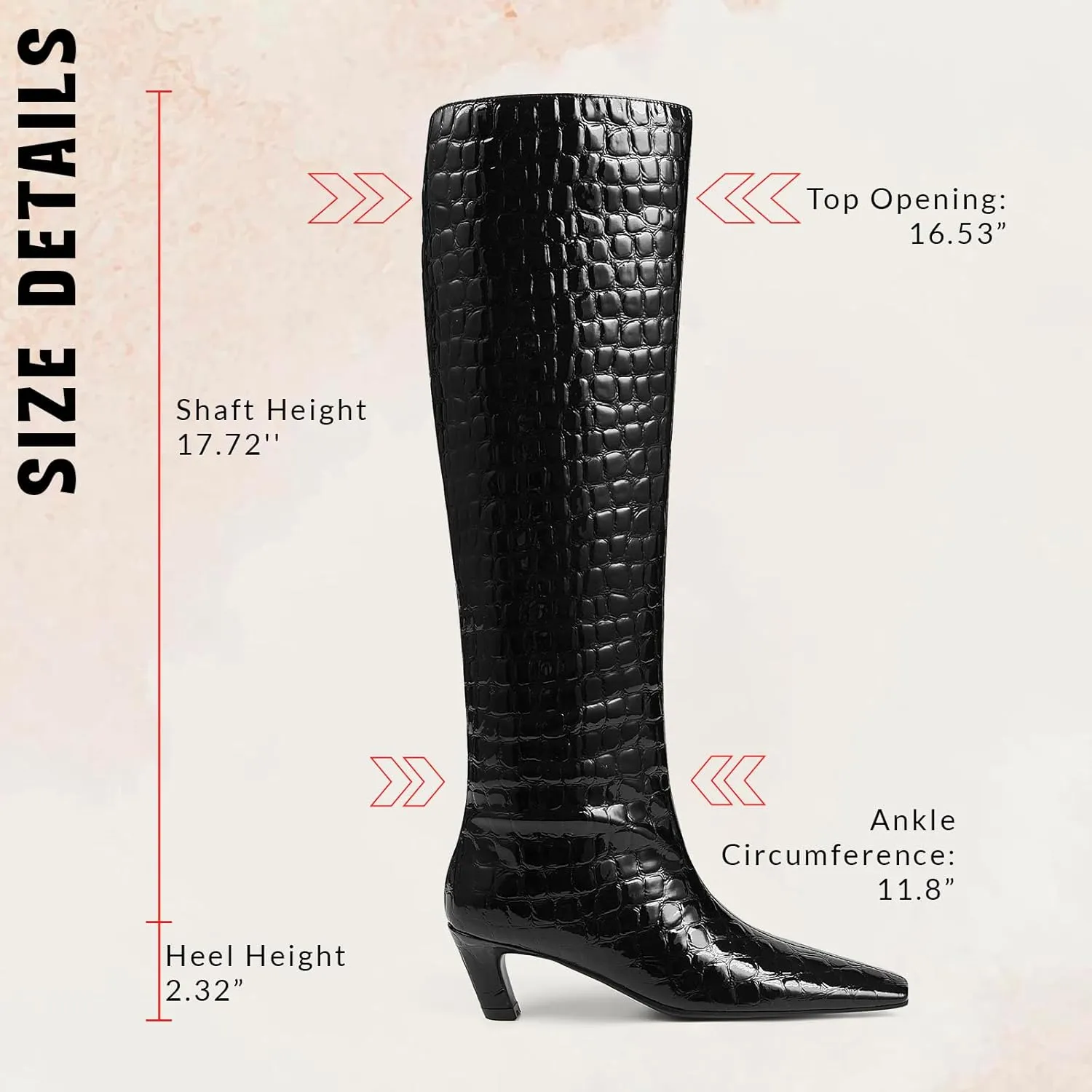 CYNLLIO Womens Knee High Boots Square Toe Kitten Heel Tall Boots Pull on Wide Calf Black Boots Low Heel Comfy Long Boots