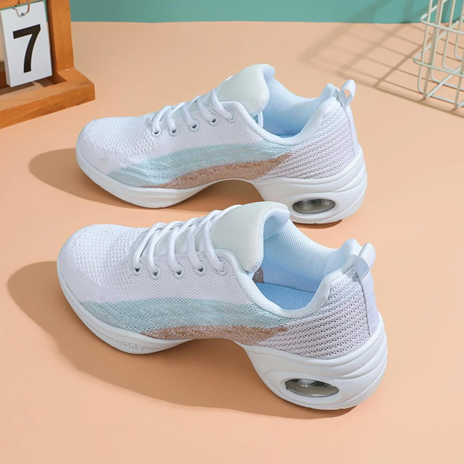 Dance Shoes for Women Jazz Shoes Split Sole Dance Sneakers Lace-up Air Cushion Jazz Sneakers Breathable Modern Dance Shoes Platform Walking Dance Shoe