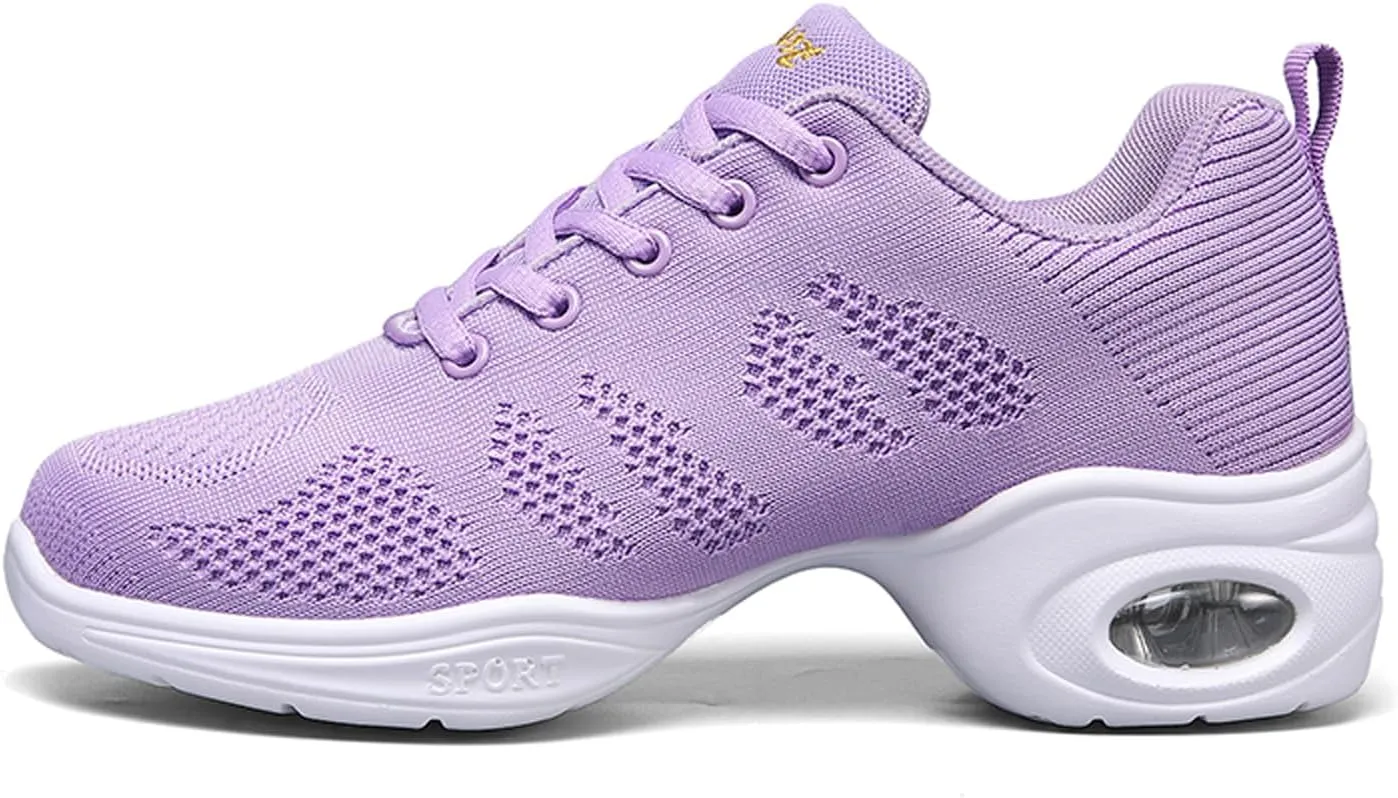 Dance Shoes for Women Jazz Shoes Split Sole Dance Sneakers Lace-up Air Cushion Jazz Sneakers Breathable Modern Dance Shoes Platform Walking Dance Shoe