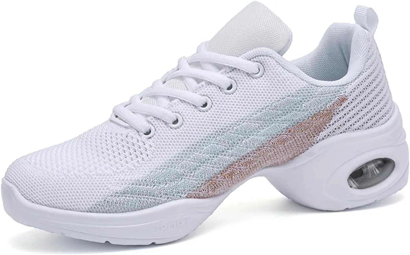 Dance Shoes for Women Jazz Shoes Split Sole Dance Sneakers Lace-up Air Cushion Jazz Sneakers Breathable Modern Dance Shoes Platform Walking Dance Shoe