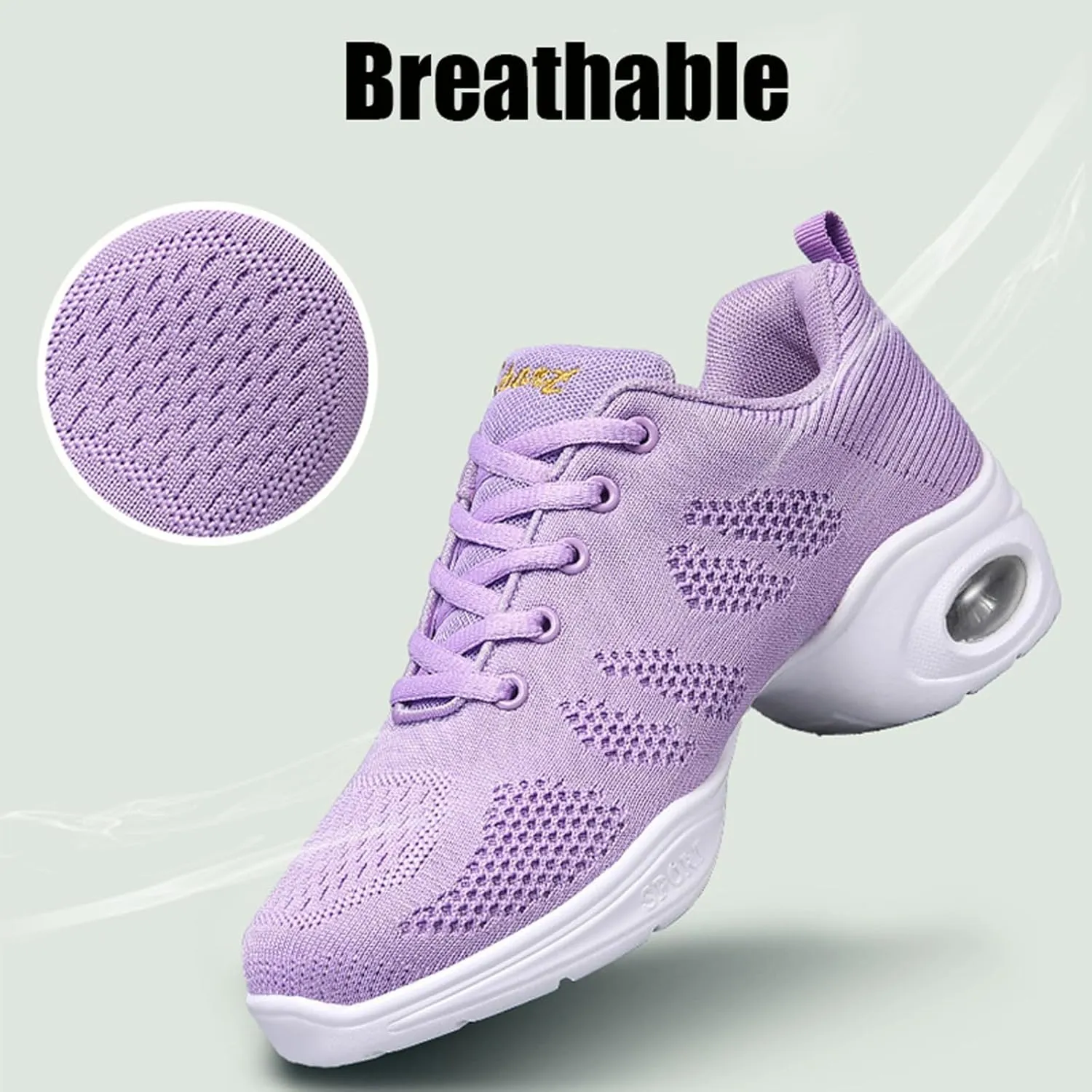 Dance Shoes for Women Jazz Shoes Split Sole Dance Sneakers Lace-up Air Cushion Jazz Sneakers Breathable Modern Dance Shoes Platform Walking Dance Shoe