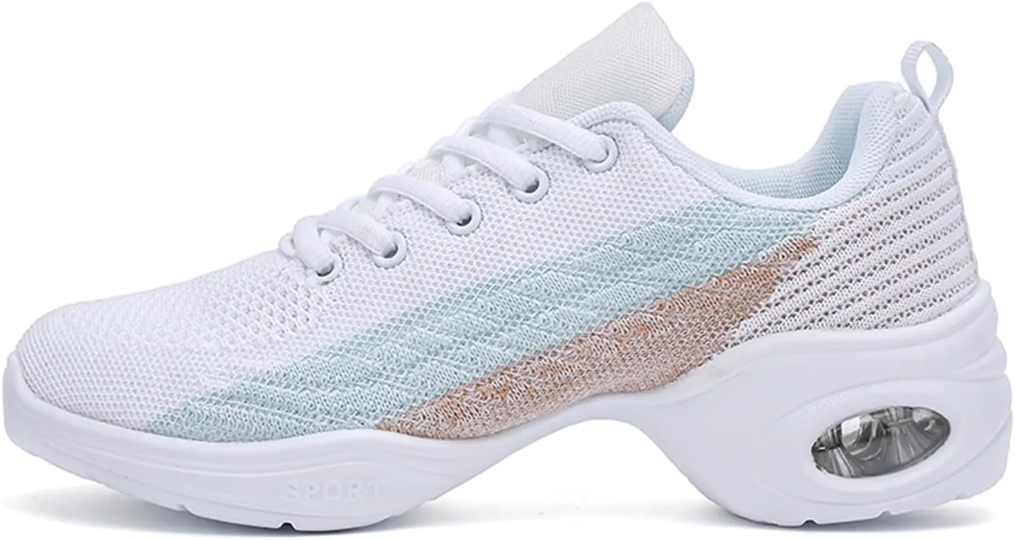 Dance Shoes for Women Jazz Shoes Split Sole Dance Sneakers Lace-up Air Cushion Jazz Sneakers Breathable Modern Dance Shoes Platform Walking Dance Shoe