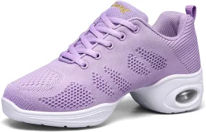 Dance Shoes for Women Jazz Shoes Split Sole Dance Sneakers Lace-up Air Cushion Jazz Sneakers Breathable Modern Dance Shoes Platform Walking Dance Shoe