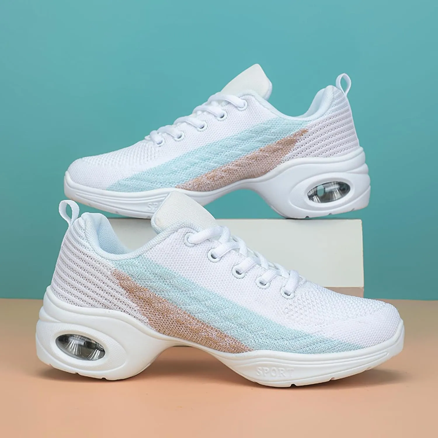 Dance Shoes for Women Jazz Shoes Split Sole Dance Sneakers Lace-up Air Cushion Jazz Sneakers Breathable Modern Dance Shoes Platform Walking Dance Shoe