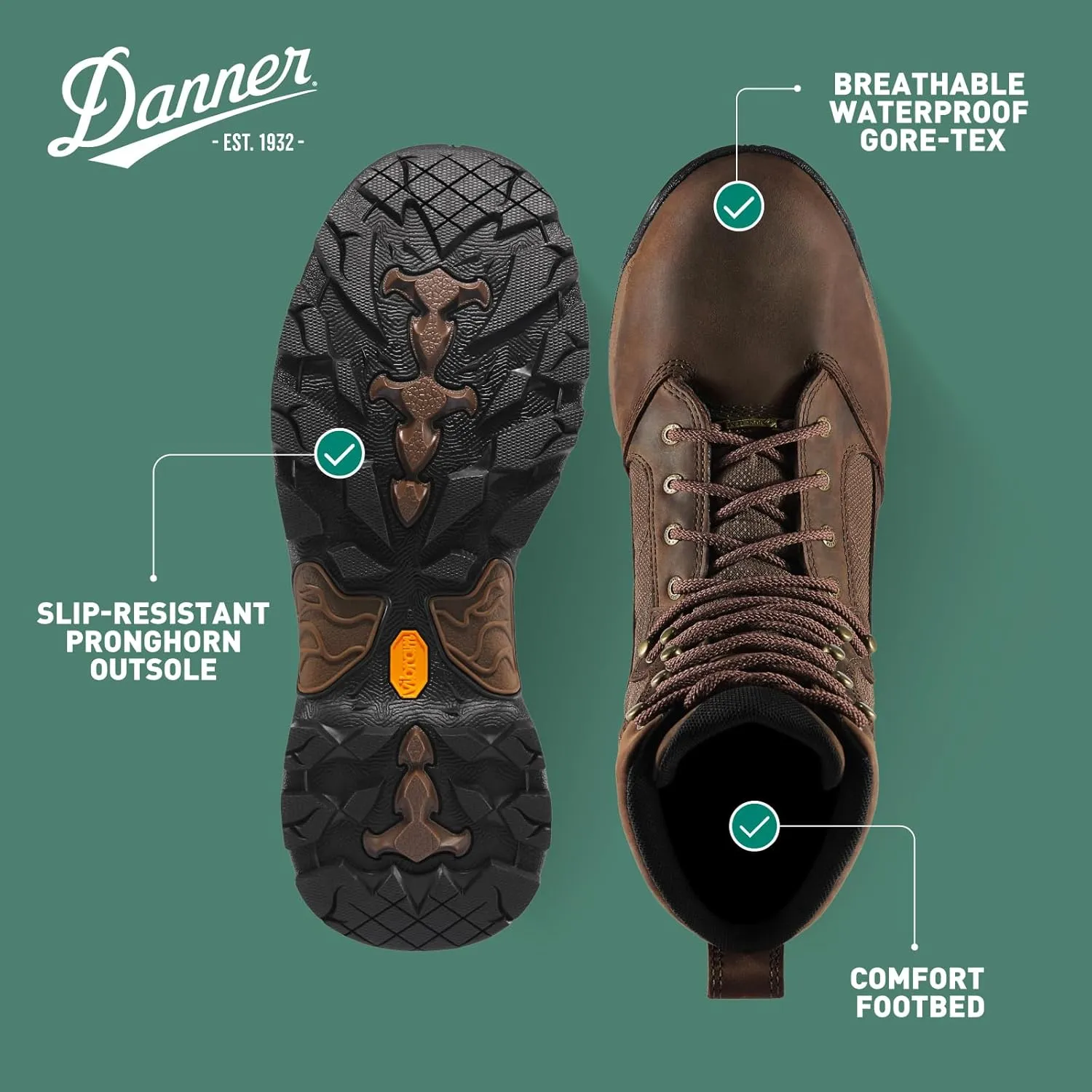 Danner Pronghorn 8” Hunting Boots for Men - Waterproof Gore-Tex and Full-Grain Leather, Cushion Midsole, Torsion Shank, and Vibram Traction Outsole