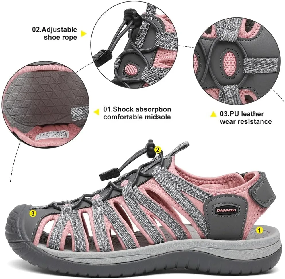 Dannto Women's Closed Toe Hiking Sandals Walking Water Sandal Comfort Athletic Sport Outdoor Sandals