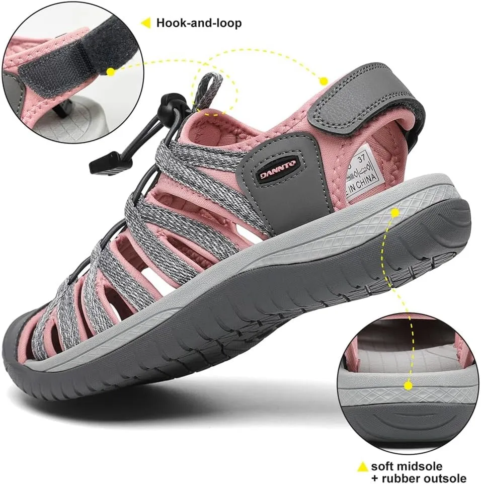 Dannto Women's Closed Toe Hiking Sandals Walking Water Sandal Comfort Athletic Sport Outdoor Sandals