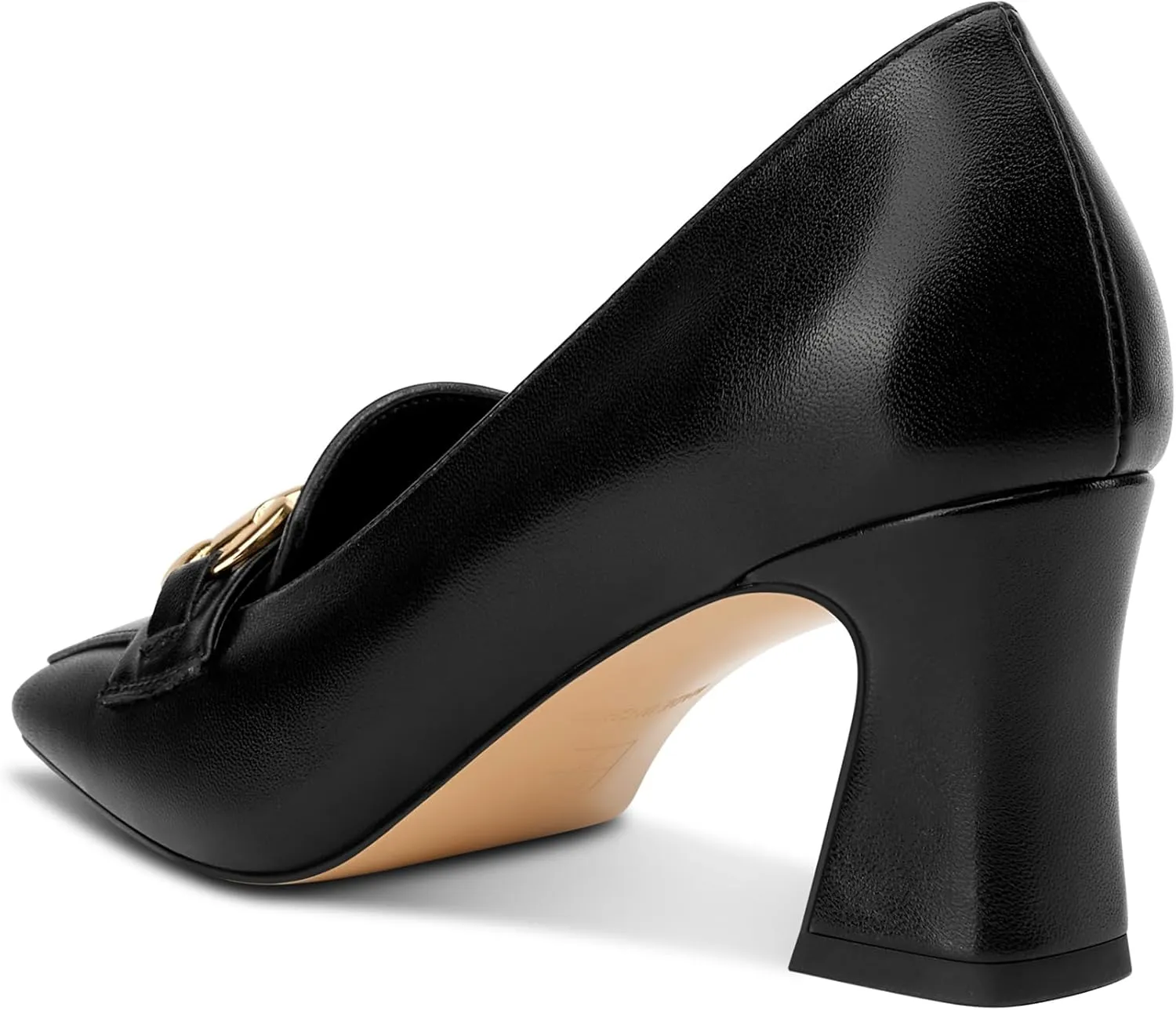 DearOnly Heeled Loafers for Women Square Toe Chunky Block Mid Heel Pumps Slip-on Metal Chain Work Office Dress Shoes 2.8 Inches Heels