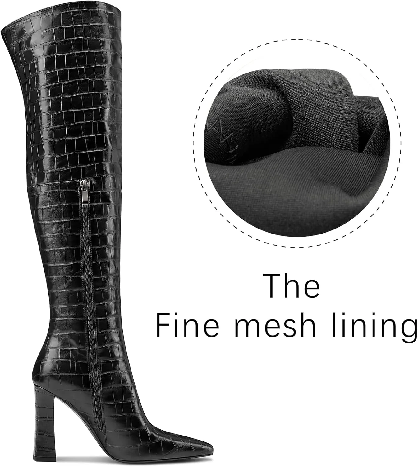 DearOnly Womens Pointed Toe Thigh High Boots Chunky Block Heel Over The Knee High Boots Zipper Sexy Fashion High Heel Long Boots 3.9 Inches Heels