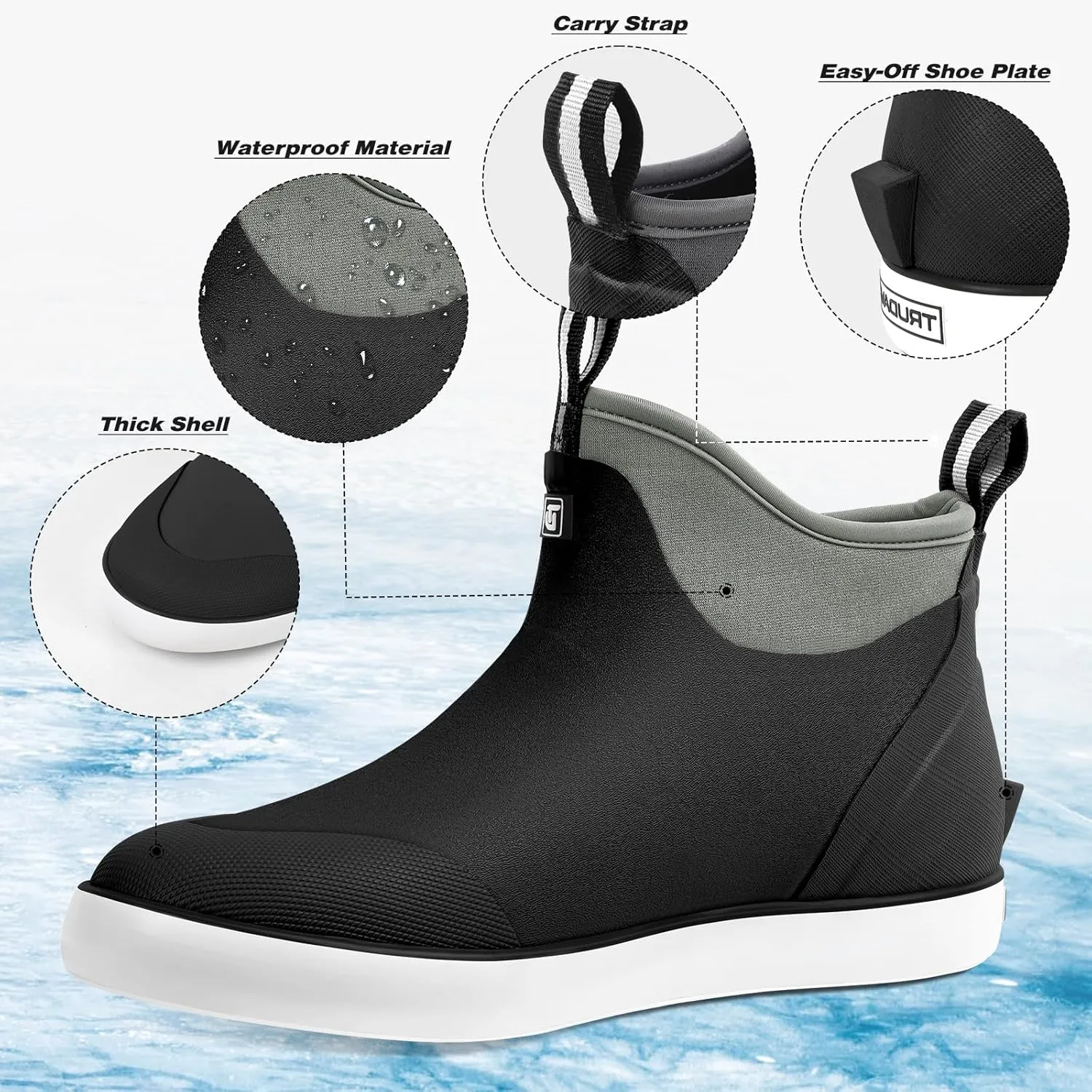 Deck Boots for Men, Waterproof Insulated Mens Rain Boots, Anti-Slip Ankle Fishing Boots, Rubber Boots with High Traction for Outdoor, Size 6-13