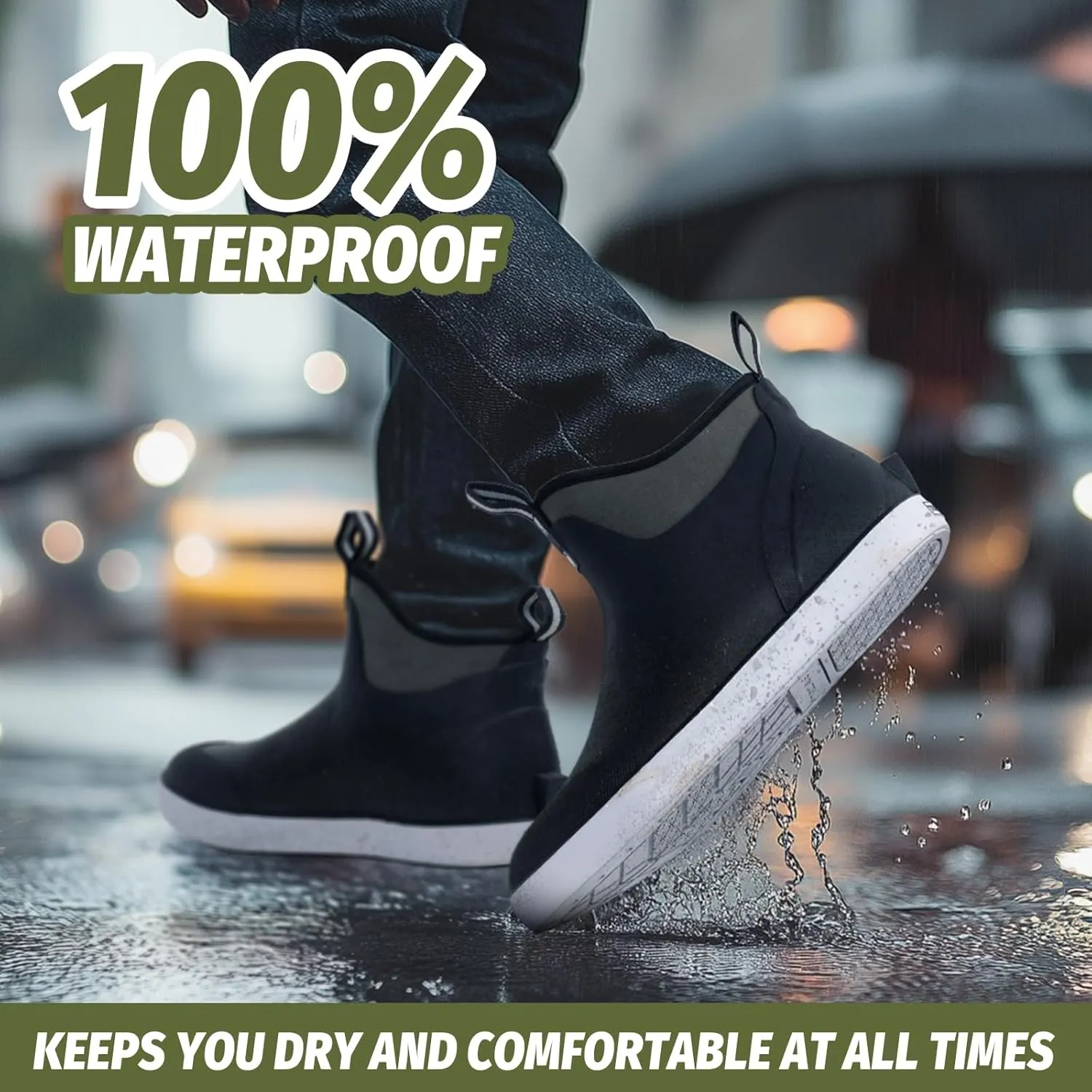 Deck Boots for Men, Waterproof Insulated Mens Rain Boots, Anti-Slip Ankle Fishing Boots, Rubber Boots with High Traction for Outdoor, Size 6-13