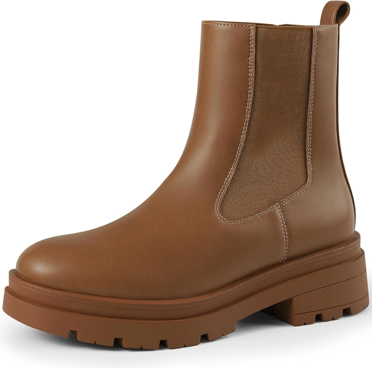 Dodow Womens Chelsea Boots Chunky Heel High Elastic Slip On Ankle Booties