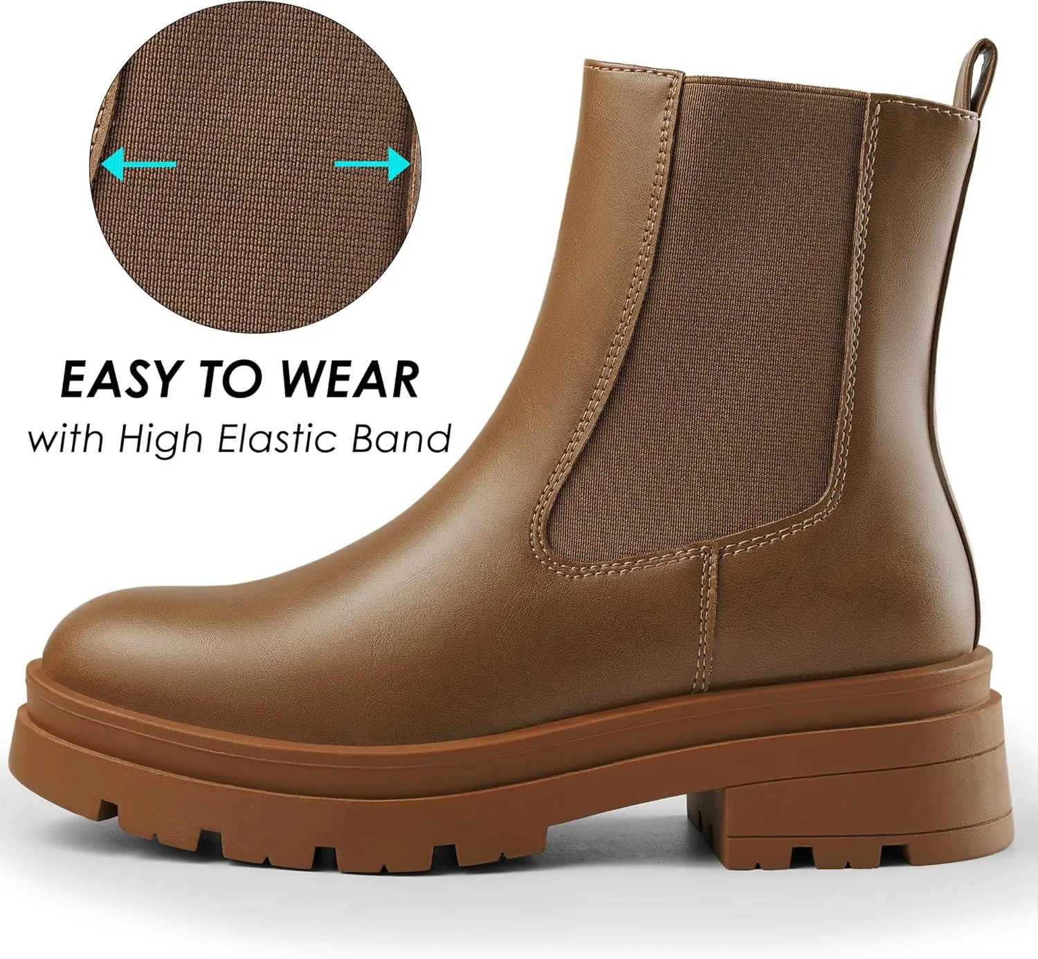 Dodow Womens Chelsea Boots Chunky Heel High Elastic Slip On Ankle Booties