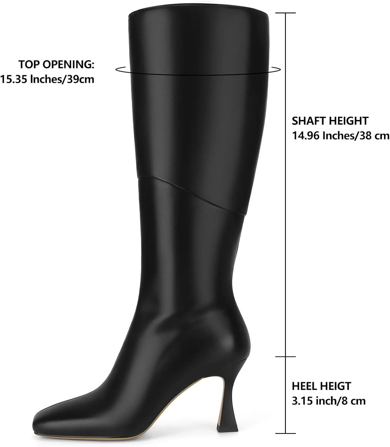 DOEYG Black Leather Knee High Boots for Women Kitten Heel Tall Boots Square Toe Stiletto Heels Heeled Boots Dressy Fashion Long Boots with Side Zipper